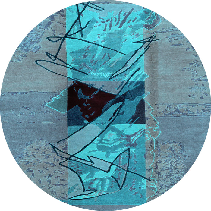 Round Machine Washable Abstract Light Blue Modern Rug, wshabs1881lblu