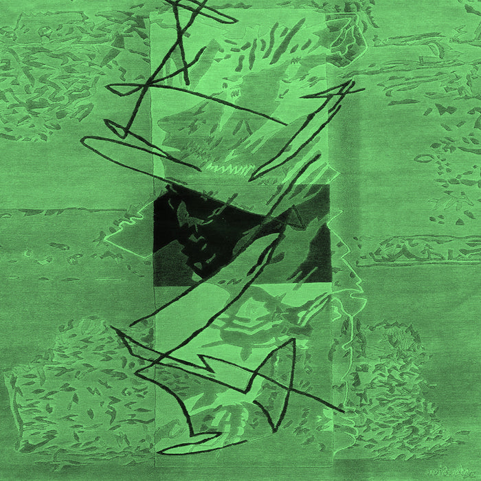 Square Machine Washable Abstract Emerald Green Modern Area Rugs, wshabs1881emgrn