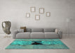 Machine Washable Abstract Turquoise Modern Area Rugs in a Living Room,, wshabs1881turq