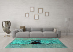 Machine Washable Abstract Turquoise Modern Area Rugs in a Living Room,, wshabs1881turq