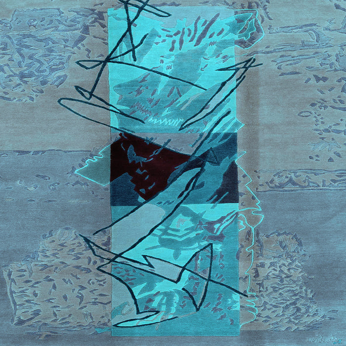 Square Machine Washable Abstract Light Blue Modern Rug, wshabs1881lblu