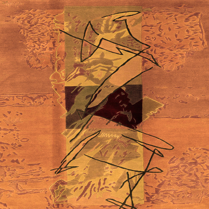 Square Machine Washable Abstract Orange Modern Area Rugs, wshabs1881org