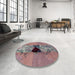 Round Machine Washable Abstract Mauve Taupe Purple Rug in a Office, wshabs1881