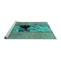 Sideview of Machine Washable Abstract Turquoise Modern Area Rugs, wshabs1881turq