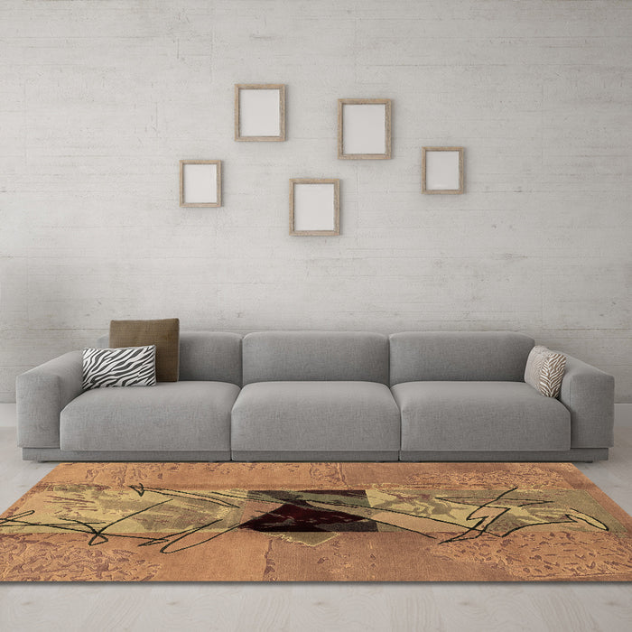 Machine Washable Abstract Brown Modern Rug in a Living Room,, wshabs1881brn