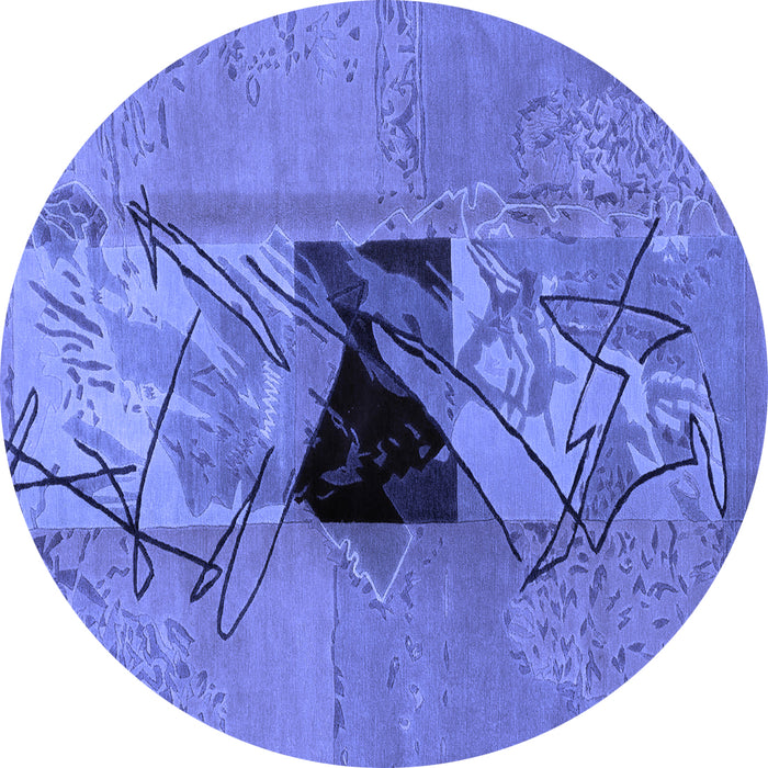 Round Abstract Blue Modern Rug, abs1881blu
