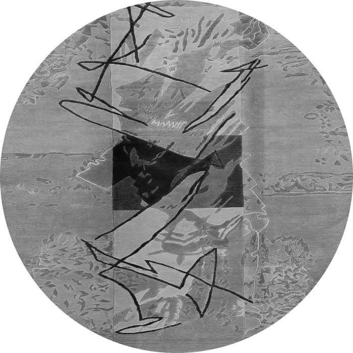 Round Machine Washable Abstract Gray Modern Rug, wshabs1881gry