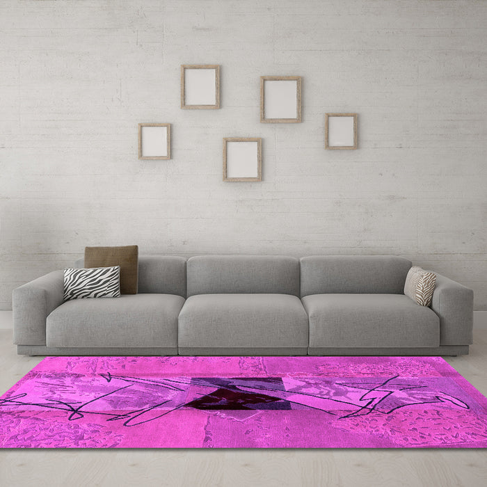 Machine Washable Abstract Pink Modern Rug in a Living Room, wshabs1881pnk
