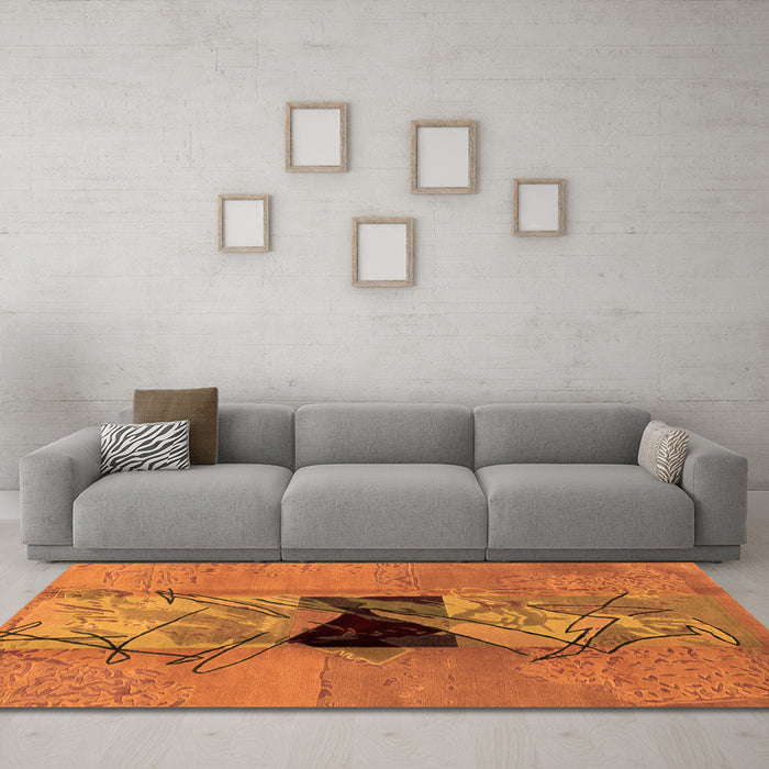 Machine Washable Abstract Orange Modern Area Rugs in a Living Room, wshabs1881org