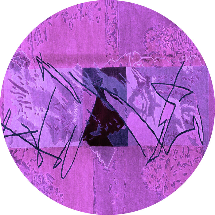 Round Machine Washable Abstract Purple Modern Area Rugs, wshabs1881pur