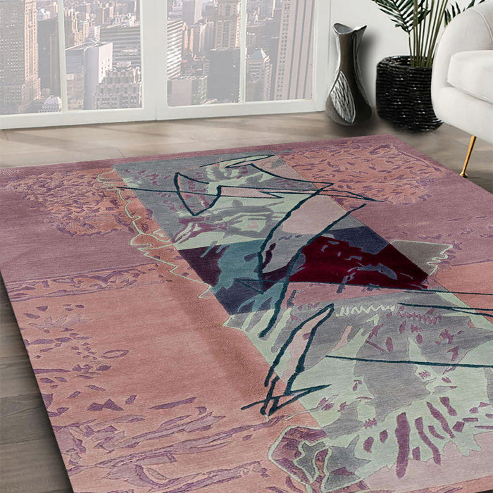 Machine Washable Abstract Mauve Taupe Purple Rug in a Family Room, wshabs1881