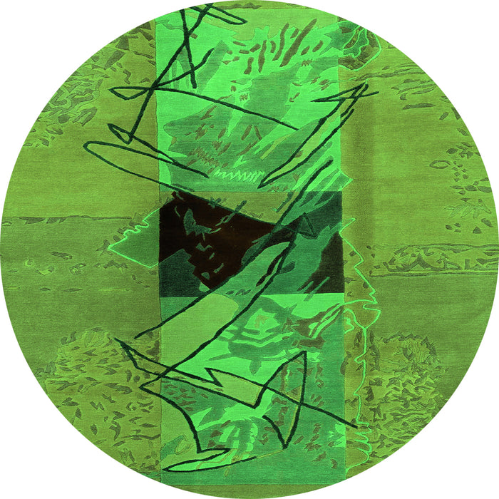 Round Machine Washable Abstract Green Modern Area Rugs, wshabs1881grn