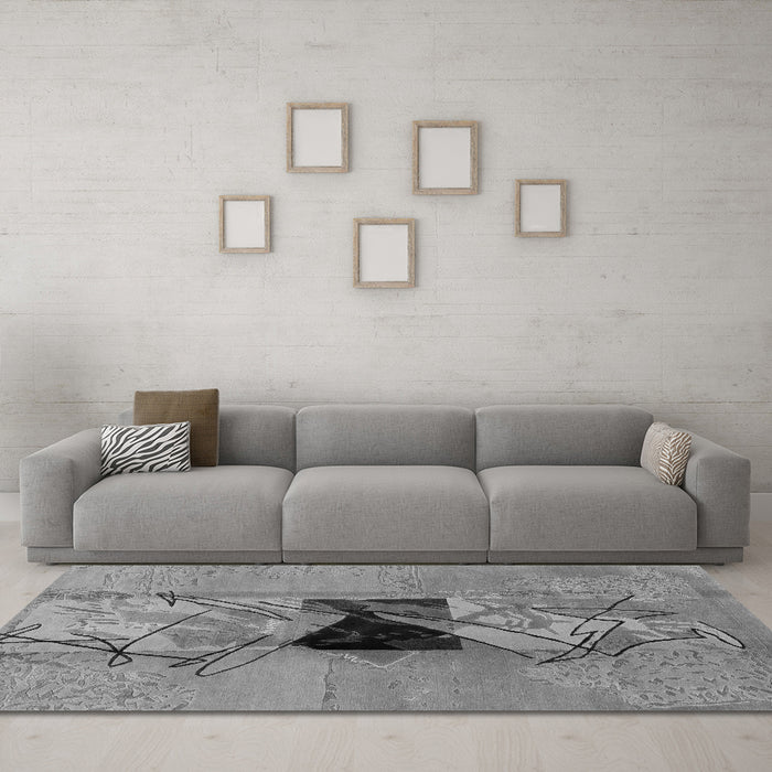 Machine Washable Abstract Gray Modern Rug in a Living Room,, wshabs1881gry