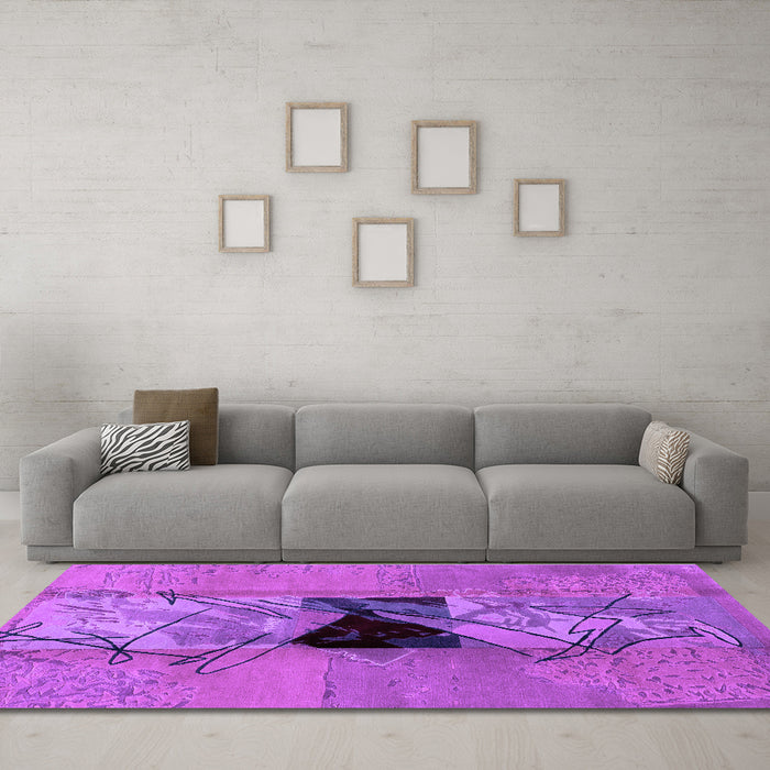 Machine Washable Abstract Purple Modern Area Rugs in a Living Room, wshabs1881pur