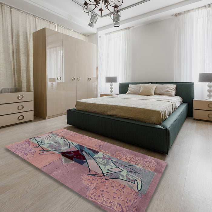 Machine Washable Abstract Mauve Taupe Purple Rug in a Bedroom, wshabs1881