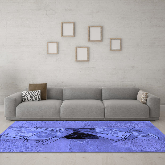 Machine Washable Abstract Blue Modern Rug in a Living Room, wshabs1881blu
