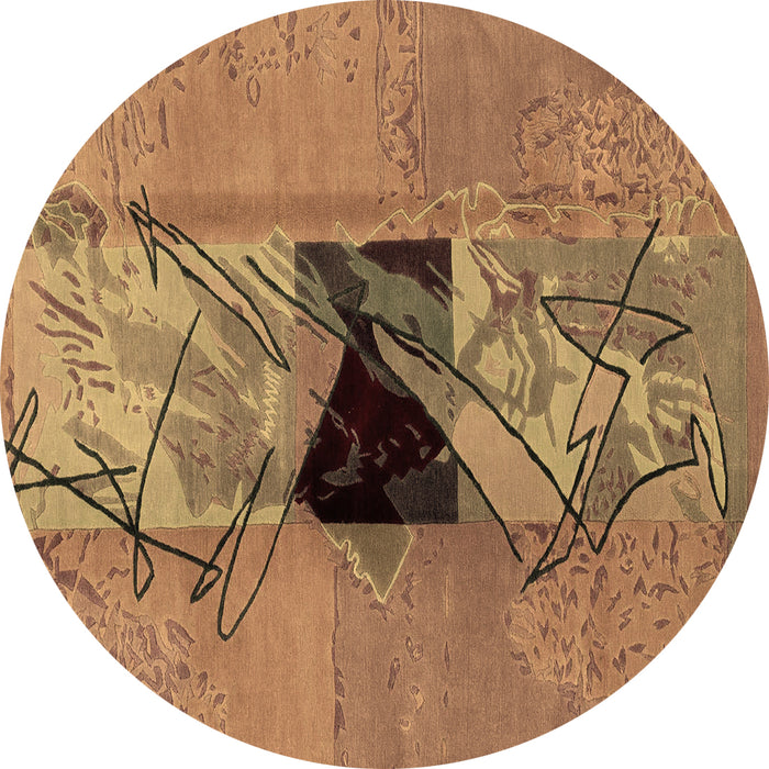 Round Machine Washable Abstract Brown Modern Rug, wshabs1881brn
