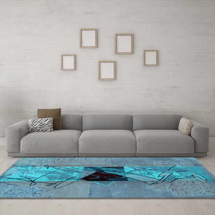 Machine Washable Abstract Light Blue Modern Rug in a Living Room, wshabs1881lblu