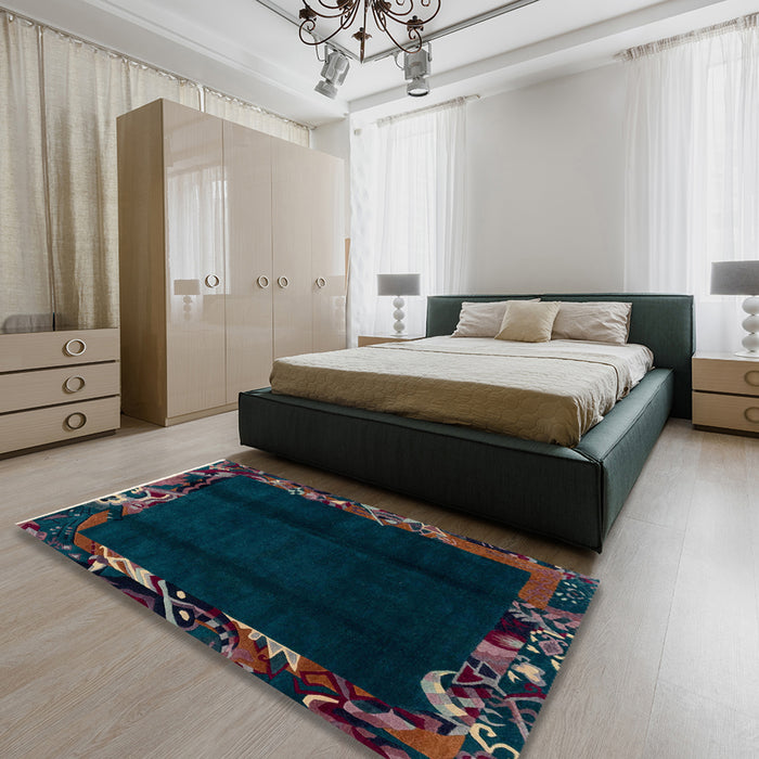 Machine Washable Abstract Dark Slate Gray Green Rug in a Bedroom, wshabs1882