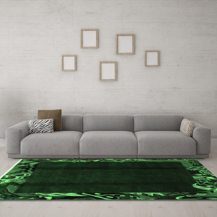 Machine Washable Abstract Emerald Green Modern Area Rugs in a Living Room,, wshabs1882emgrn