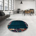 Round Machine Washable Abstract Dark Slate Gray Green Rug in a Office, wshabs1882