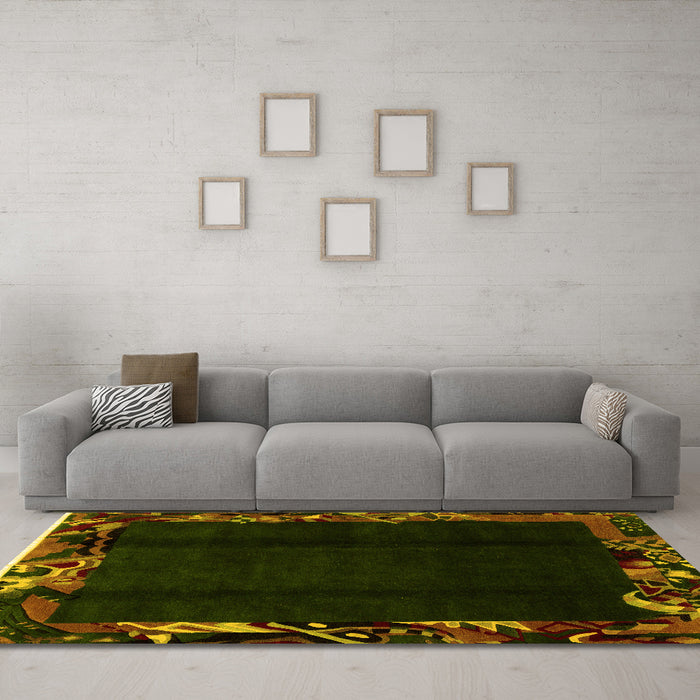 Machine Washable Abstract Yellow Modern Rug in a Living Room, wshabs1882yw