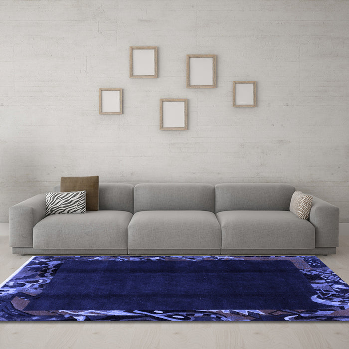 Machine Washable Abstract Blue Modern Rug in a Living Room, wshabs1882blu
