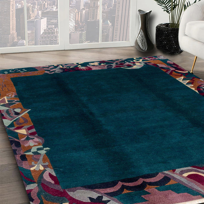 Abstract Dark Slate Gray Green Modern Rug in Family Room, abs1882