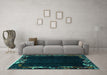 Machine Washable Abstract Turquoise Modern Area Rugs in a Living Room,, wshabs1882turq