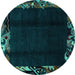 Round Abstract Turquoise Modern Rug, abs1882turq