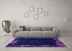 Machine Washable Abstract Purple Modern Area Rugs in a Living Room, wshabs1882pur
