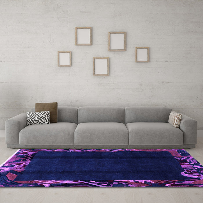 Machine Washable Abstract Purple Modern Area Rugs in a Living Room, wshabs1882pur