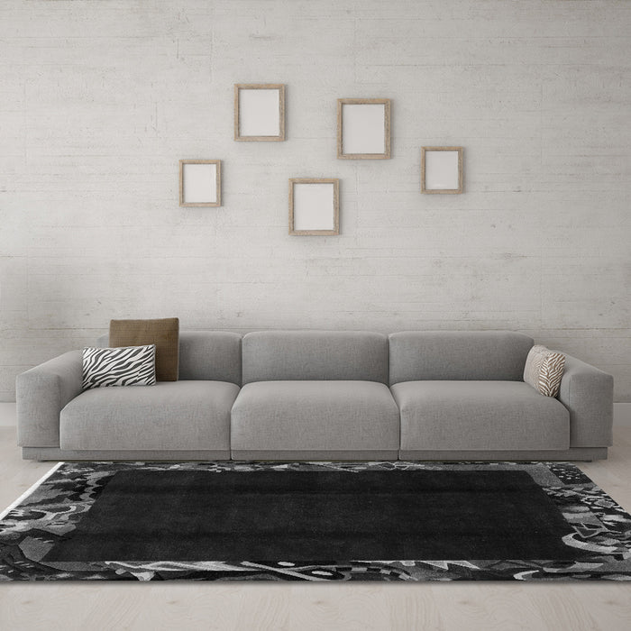 Machine Washable Abstract Gray Modern Rug in a Living Room,, wshabs1882gry