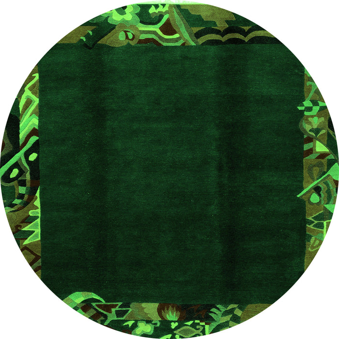Round Machine Washable Abstract Green Modern Area Rugs, wshabs1882grn