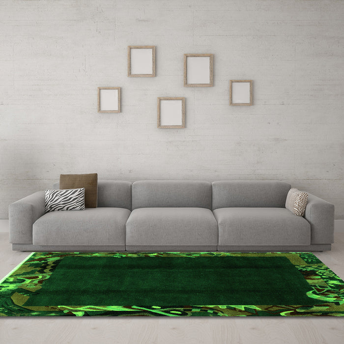 Machine Washable Abstract Green Modern Area Rugs in a Living Room,, wshabs1882grn