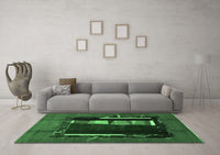 Machine Washable Abstract Emerald Green Modern Rug, wshabs1883emgrn