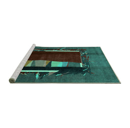 Sideview of Machine Washable Abstract Turquoise Modern Area Rugs, wshabs1883turq