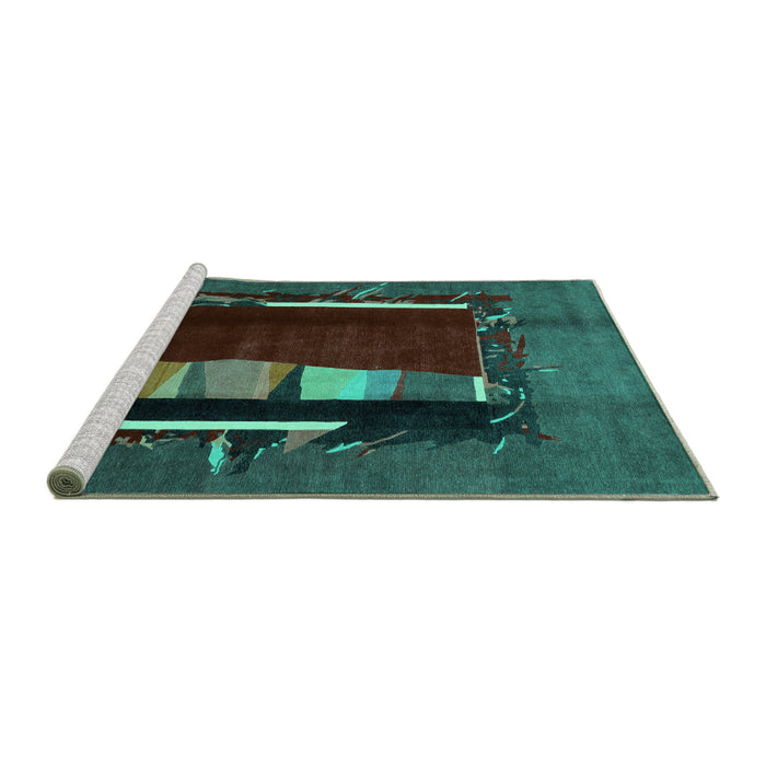 Sideview of Machine Washable Abstract Turquoise Modern Area Rugs, wshabs1883turq