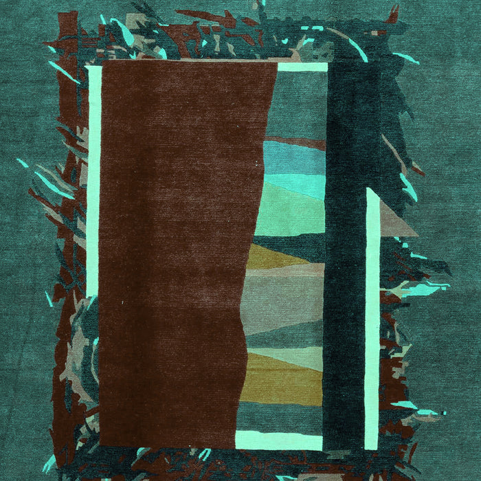 Machine Washable Abstract Turquoise Modern Area Rugs, wshabs1883turq