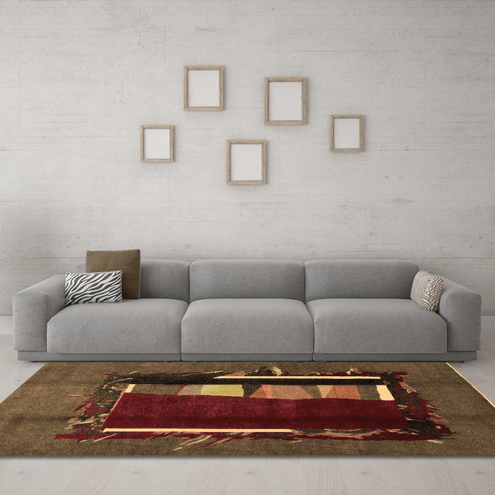 Machine Washable Abstract Brown Modern Rug in a Living Room,, wshabs1883brn