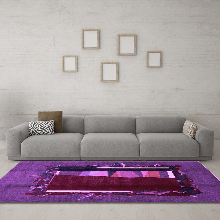 Machine Washable Abstract Purple Modern Area Rugs in a Living Room, wshabs1883pur