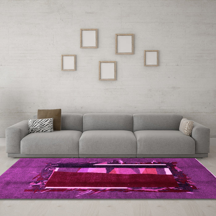 Machine Washable Abstract Pink Modern Rug in a Living Room, wshabs1883pnk