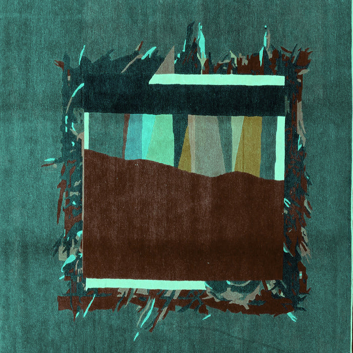 Square Machine Washable Abstract Turquoise Modern Area Rugs, wshabs1883turq