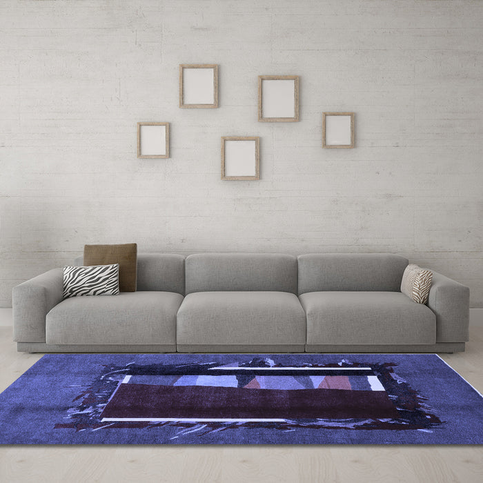 Machine Washable Abstract Blue Modern Rug in a Living Room, wshabs1883blu
