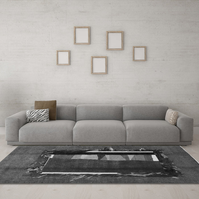 Machine Washable Abstract Gray Modern Rug in a Living Room,, wshabs1883gry