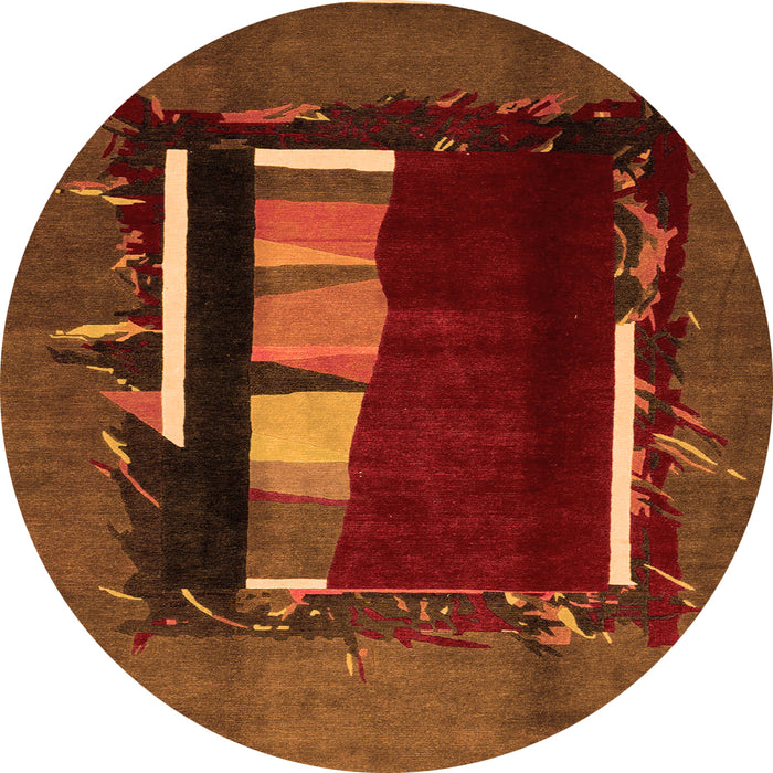 Round Machine Washable Abstract Orange Modern Area Rugs, wshabs1883org