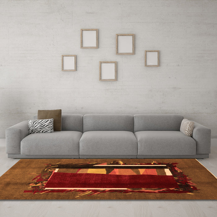 Machine Washable Abstract Orange Modern Area Rugs in a Living Room, wshabs1883org