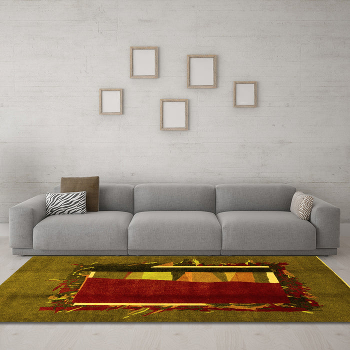 Machine Washable Abstract Yellow Modern Rug in a Living Room, wshabs1883yw