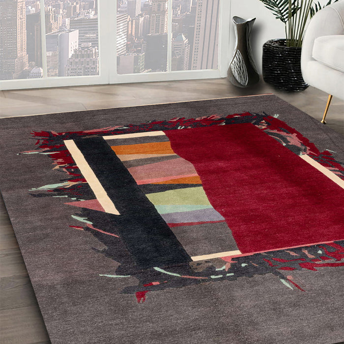 Machine Washable Abstract Puce Purple Rug in a Family Room, wshabs1883