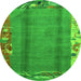 Round Abstract Green Modern Rug, abs1884grn